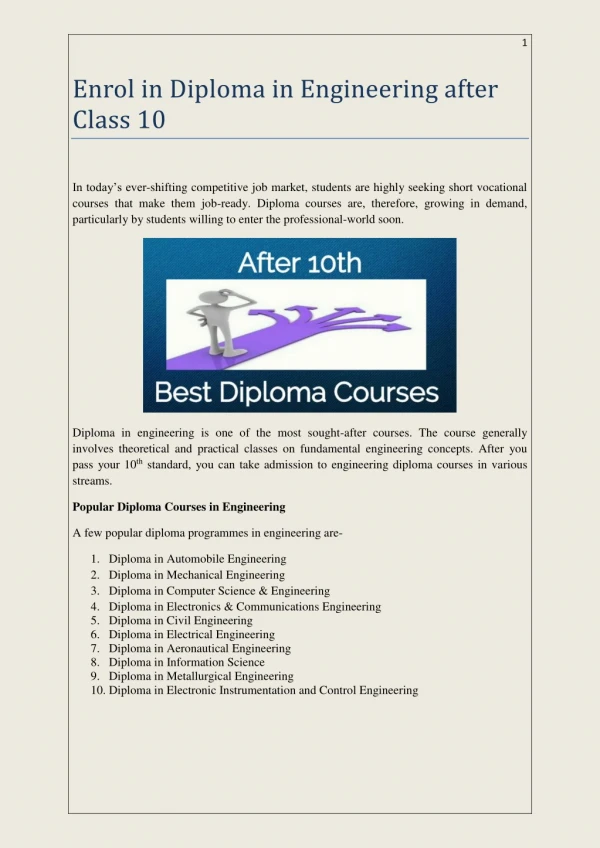 Enrol in Diploma in Engineering after Class 10