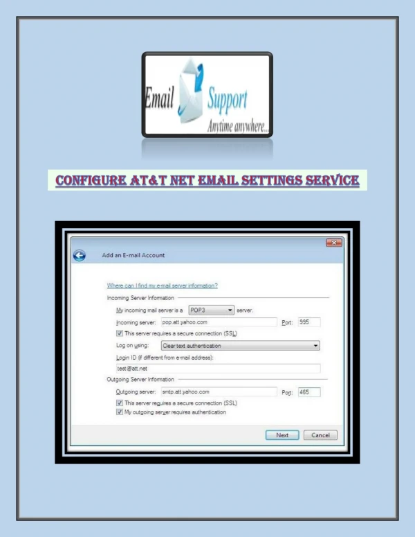 Configure AT&T Net Email Settings Service