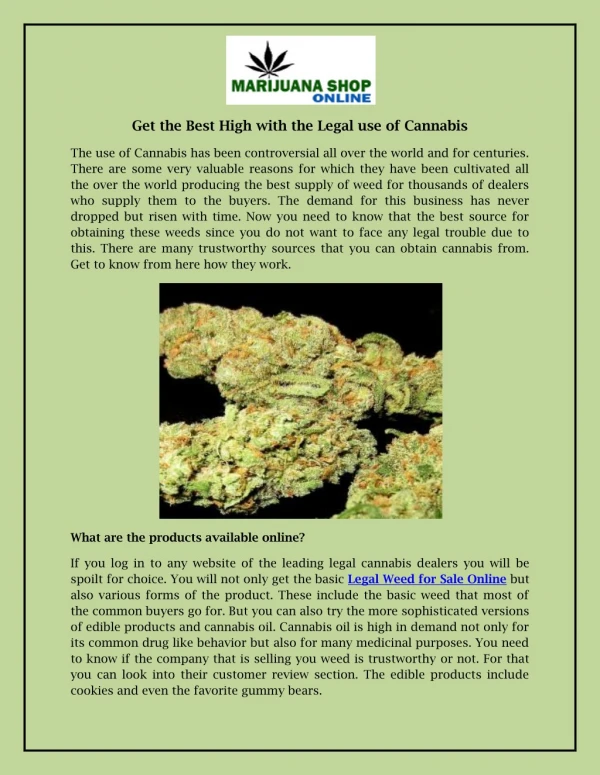 Get the Best High with the Legal use of Cannabis