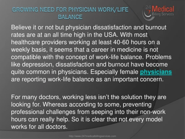 Growing Need For Physician Work/Life Balance