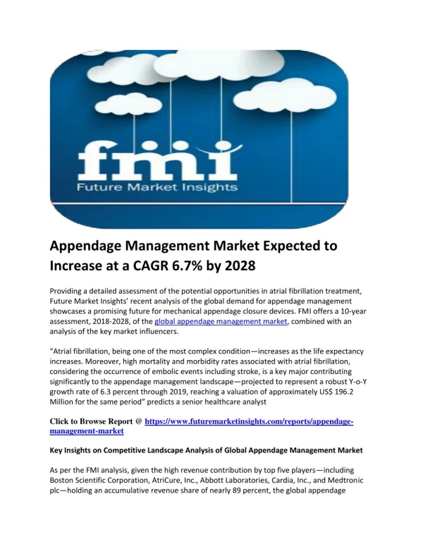 Appendage Management Market Expected to Increase at a CAGR 6.7% by 2028