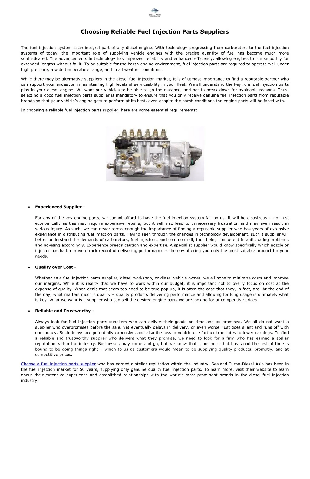 choosing reliable fuel injection parts suppliers