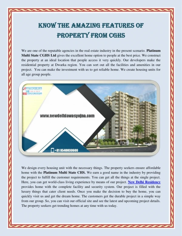Know the Amazing Features of Property from CGHS