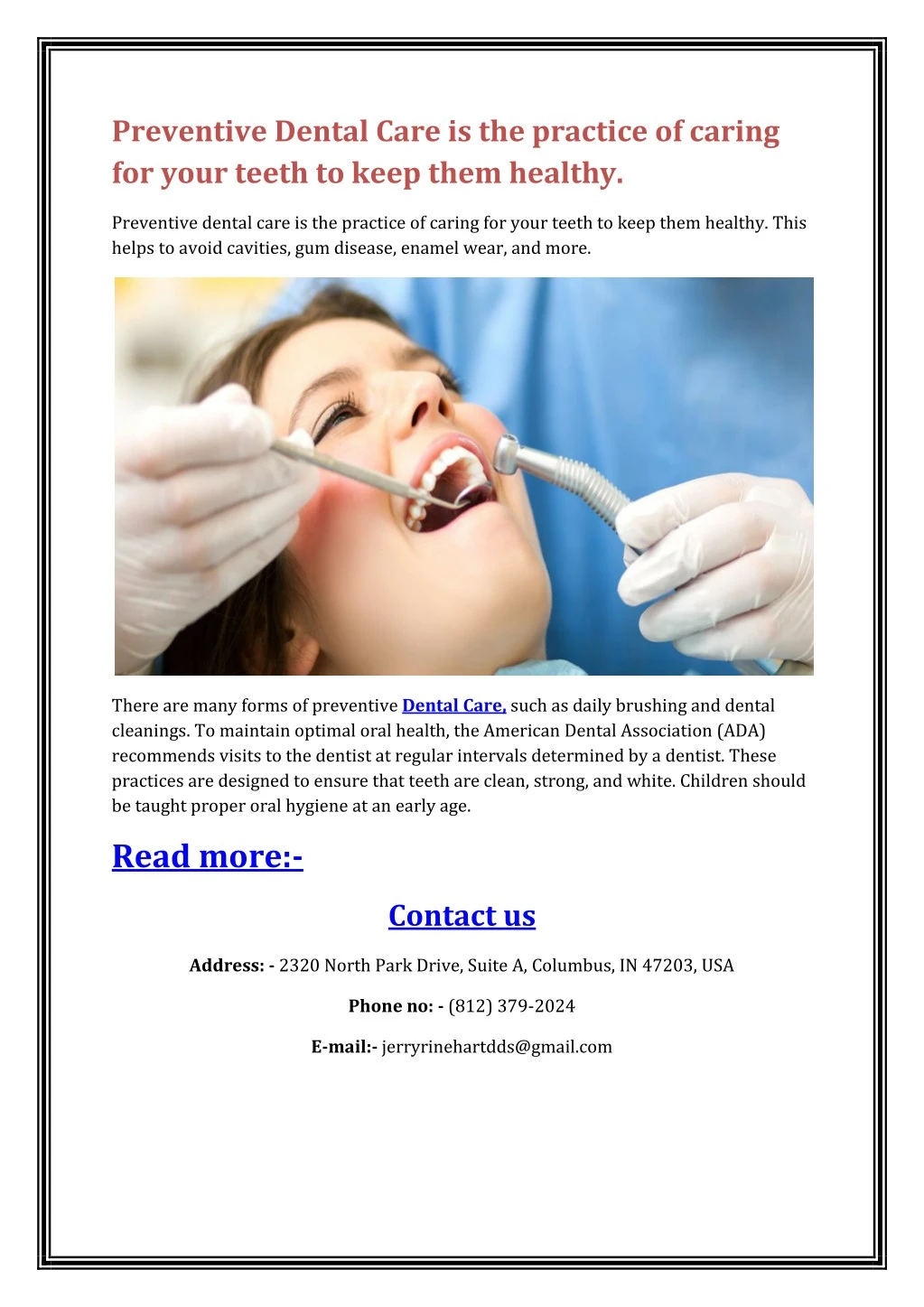 preventive dental care is the practice of caring