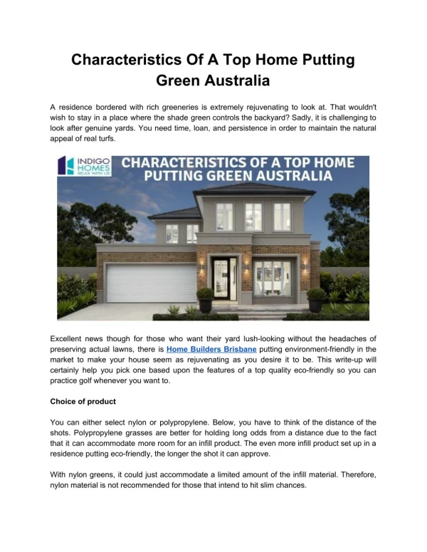 Characteristics Of A Top Home Putting Green Australia