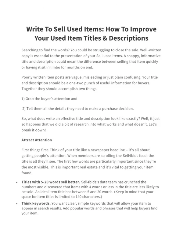 Write To Sell Used Items: How To Improve Your Used Item Titles & Descriptions