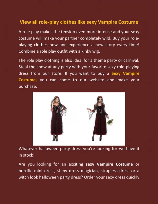 View all role-play clothes like sexy Vampire Costume