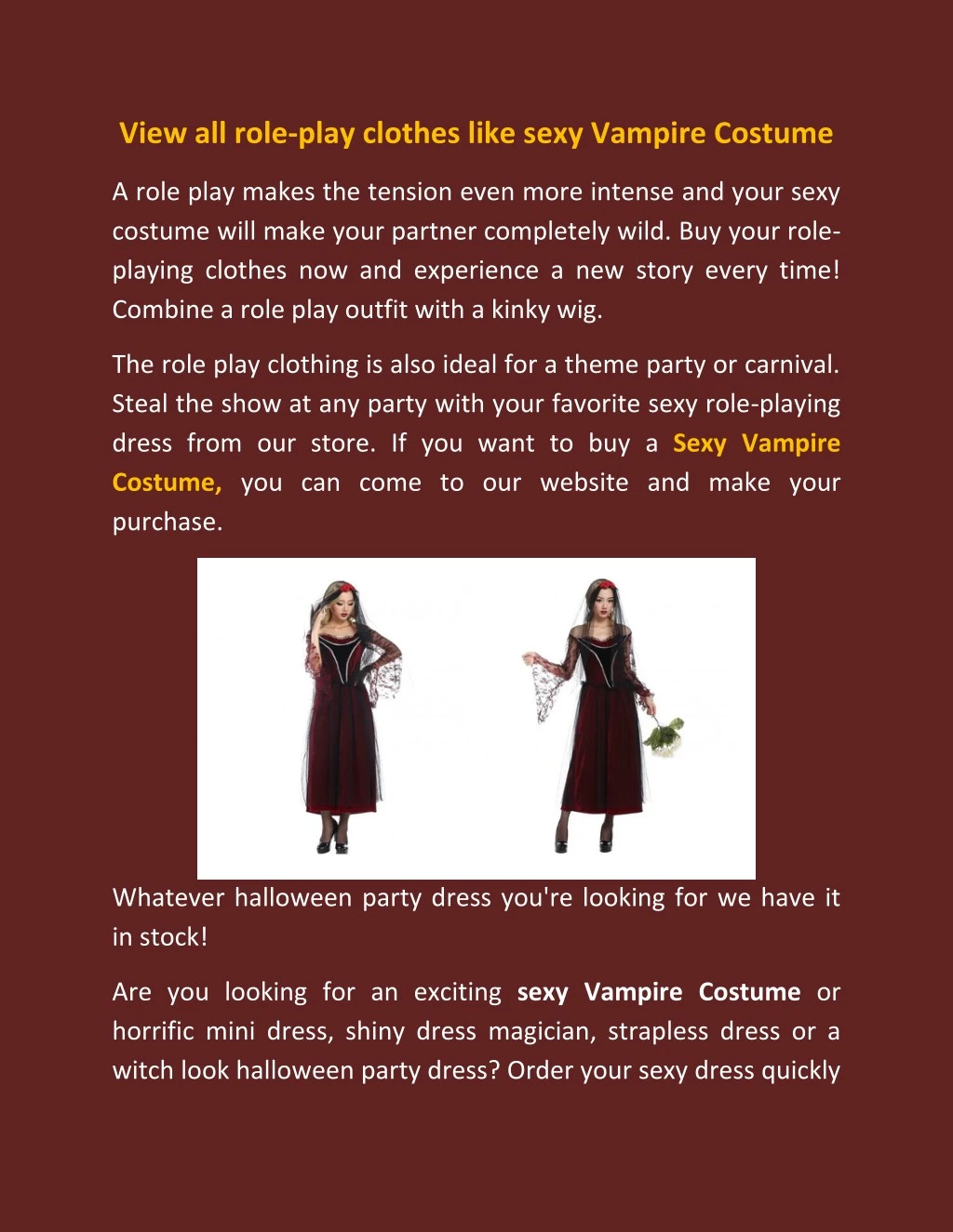 view all role play clothes like sexy vampire