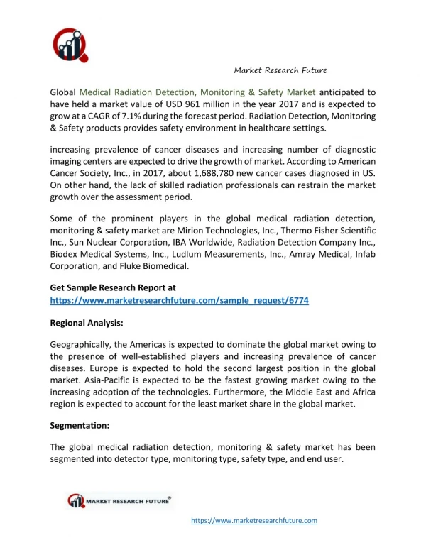 Medical Radiation Detection, Monitoring & Safety Market Research Report - Global Forecast till 2023