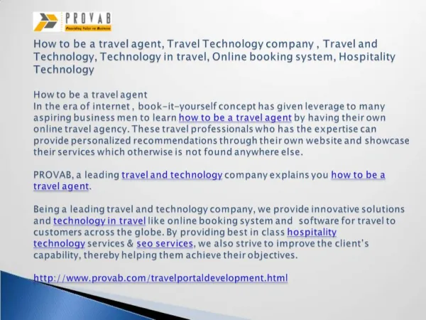 How to be a travel agent, Travel Technology company