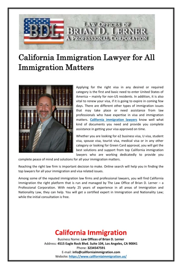 California Immigration Lawyer for All Immigration Matters