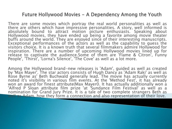 Future Hollywood Movies - A Dependency Among the