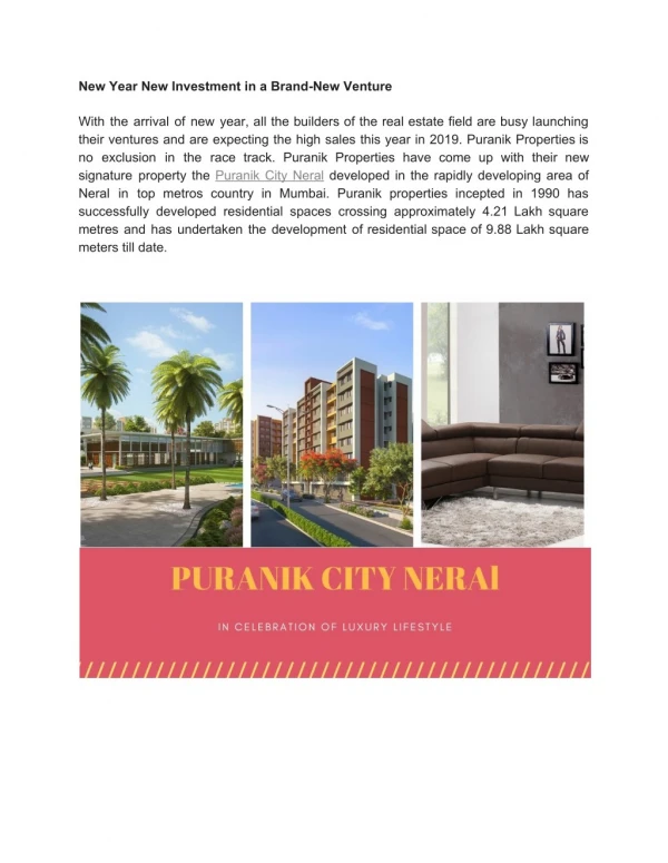 Celebrate New Year With Puranik Real Estate New Launch Project At Neral