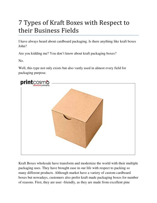 7 Types of Kraft Boxes with Respect to their Business Fields
