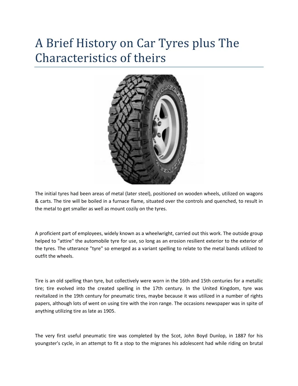 a brief history on car tyres plus