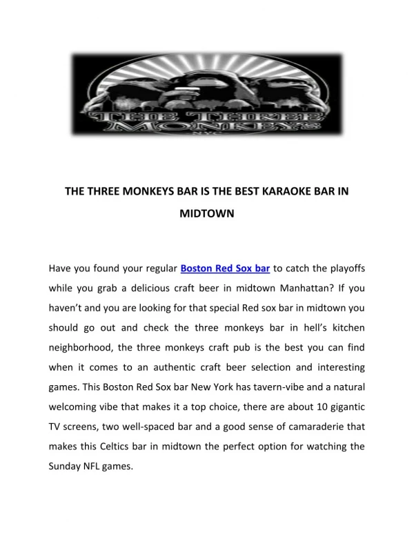 The Three Monkeys - Boston Red Sox Bar | Boston Celtics Bar