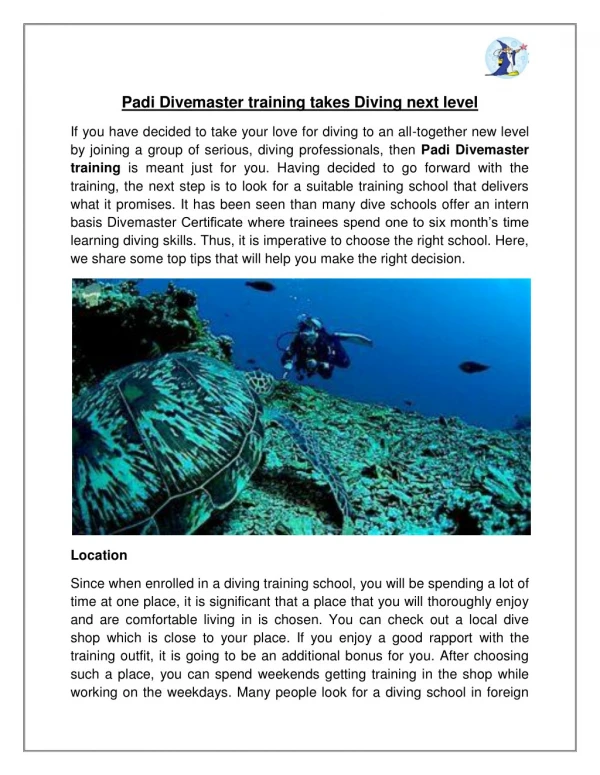 Tips to Take your Diving to the Next Level With Padi Divemaster Training