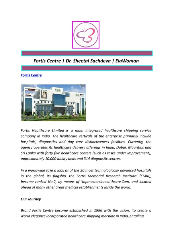 Fortis Centre | Dr. Sheetal Sachdeva | ElaWoman