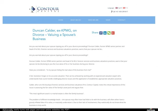 Duncan Calder ex KPMG on Divorce - Valuing a Spouses Business