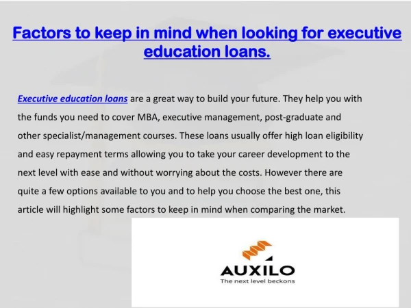 Factors to keep in mind when looking for executive education loans.