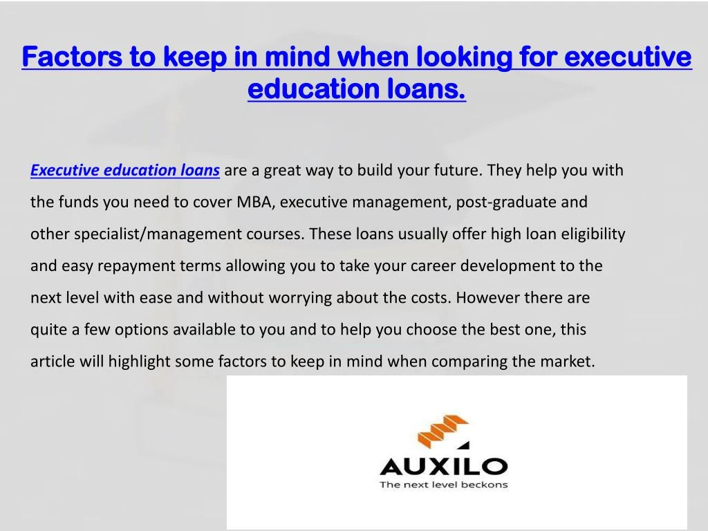 factors to keep in mind when looking for executive education loans