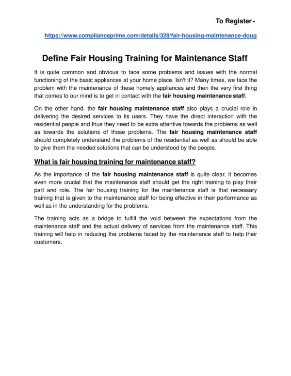 Define Fair Housing Training For Maintenance Staff