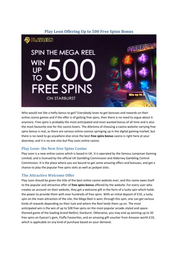 Play Leon Offering Up to 500 Free Spins Bonus