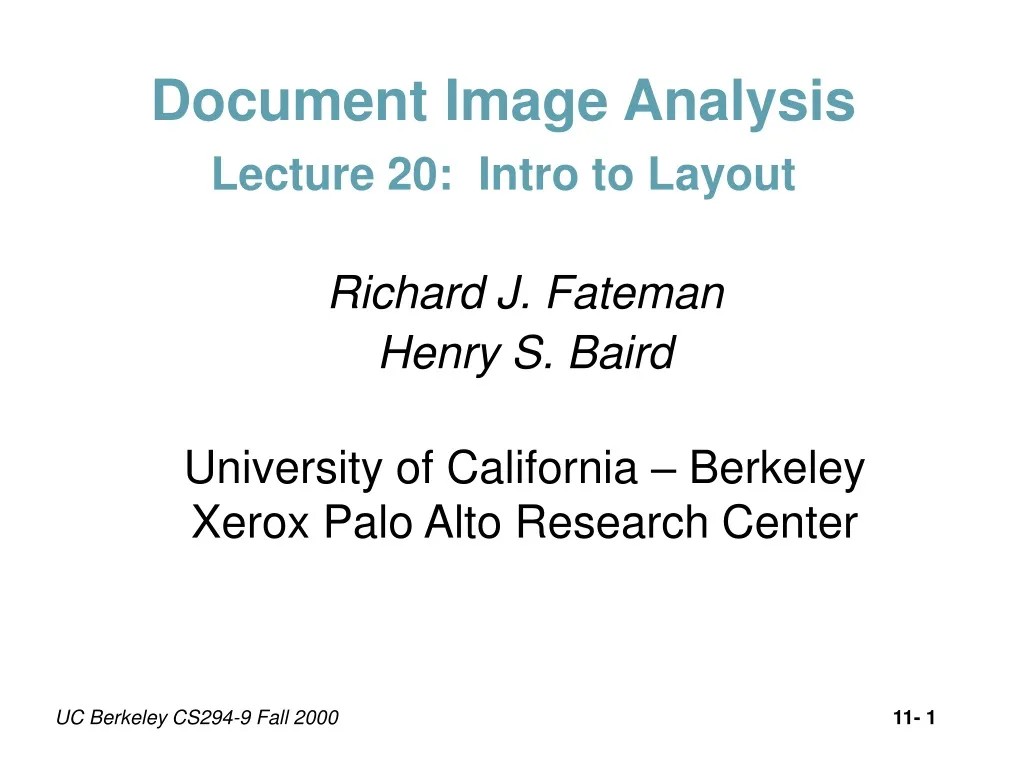 document image analysis lecture 20 intro to layout