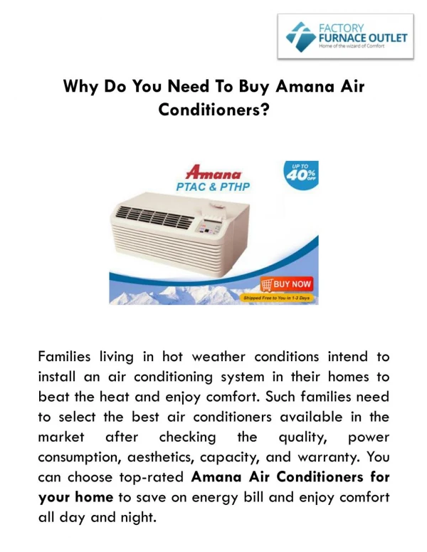 Why Do You Need To Buy Amana Air Conditioners?
