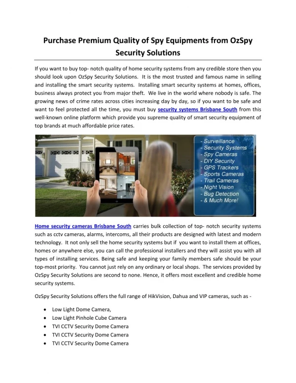 Purchase Premium Quality of Spy Equipments from OzSpy Security Solutions