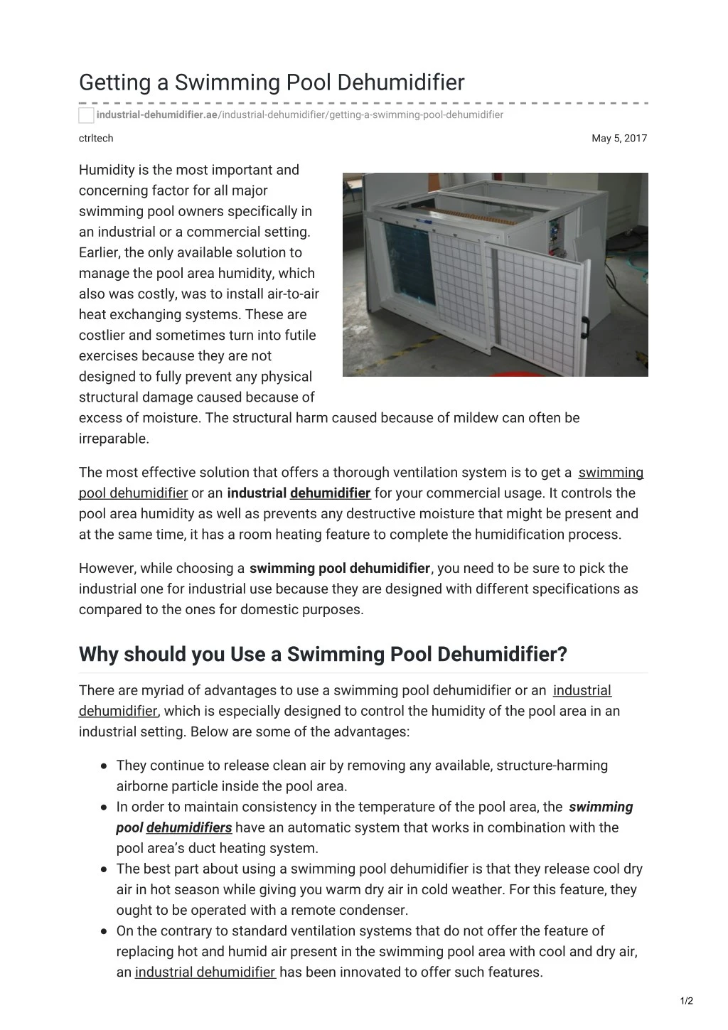 getting a swimming pool dehumidifier