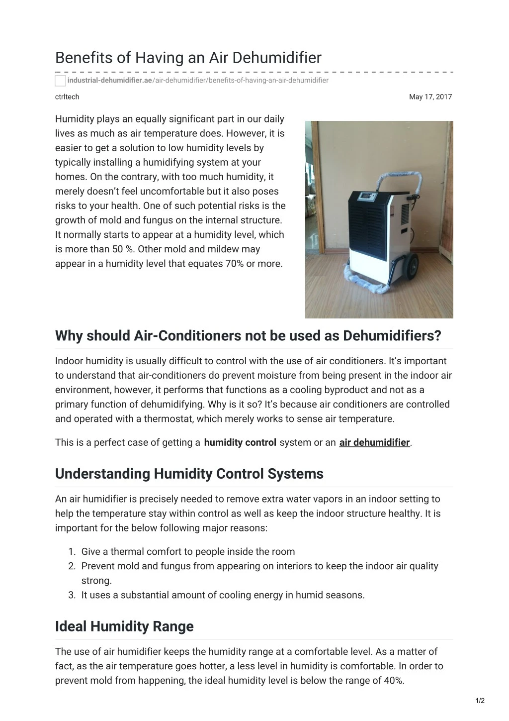 benefits of having an air dehumidifier
