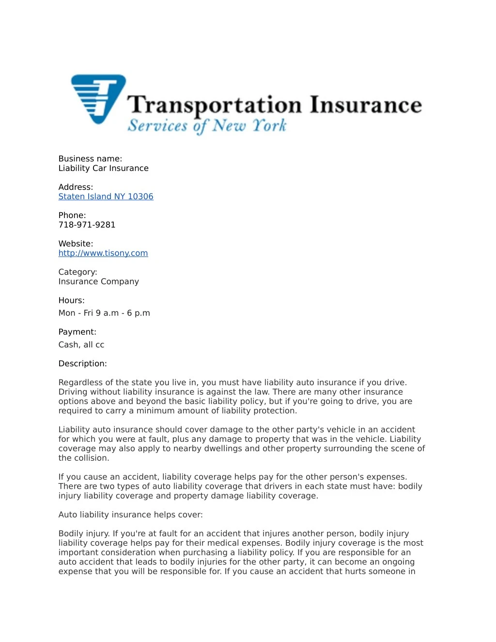 business name liability car insurance