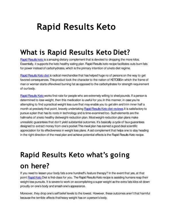 Rapid results keto