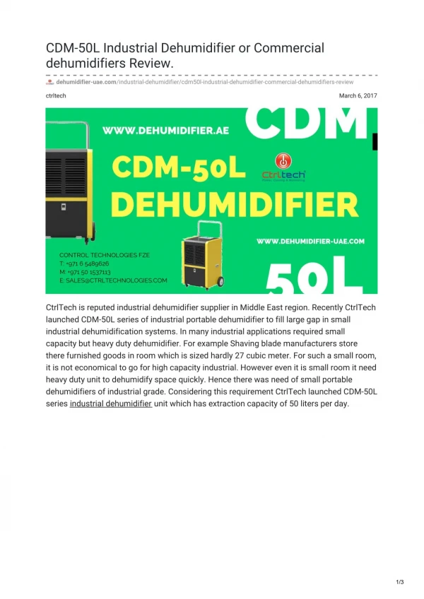 CDM-50L Industrial Dehumidifier or Commercial Dehumidifiers Review