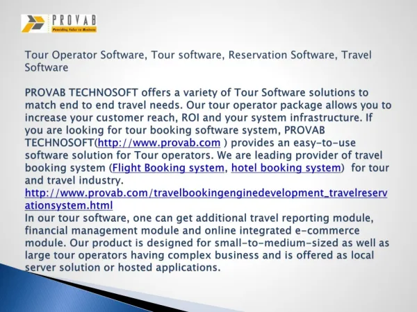 Tour Operator Software, Tour software, Reservation Software