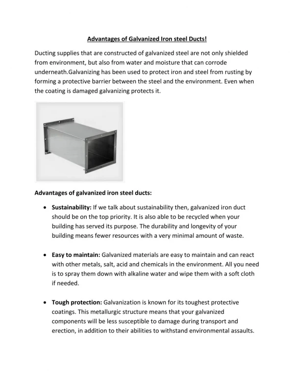 Advantages of Galvanized Iron steel Ducts!