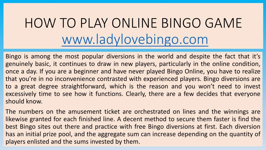 how to play online bingo game www ladylovebingo com