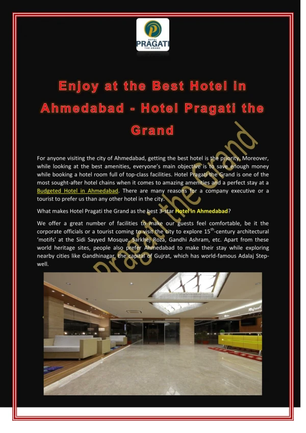 Enjoy at the Best Hotel in Ahmedabad - Hotel Pragati the Grand