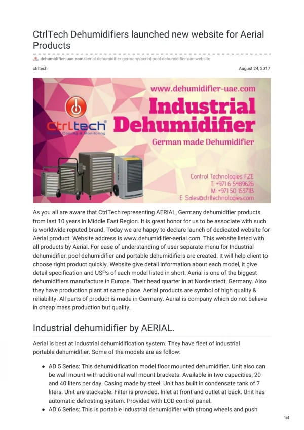 CtrlTech dehumidifiers launched new website for aerial products