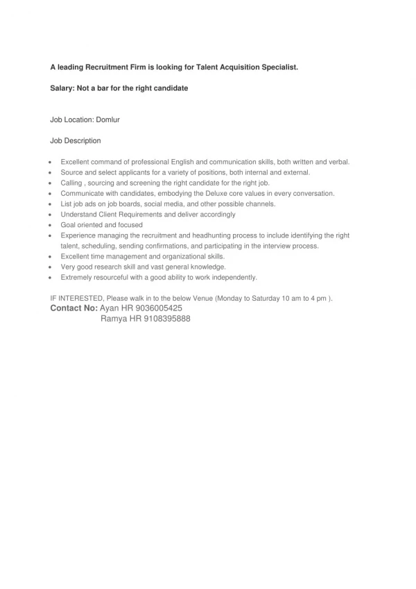 HR recruiter job requirements