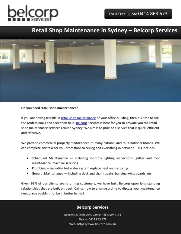 Retail Shop Maintenance in Sydney – Belcorp Services