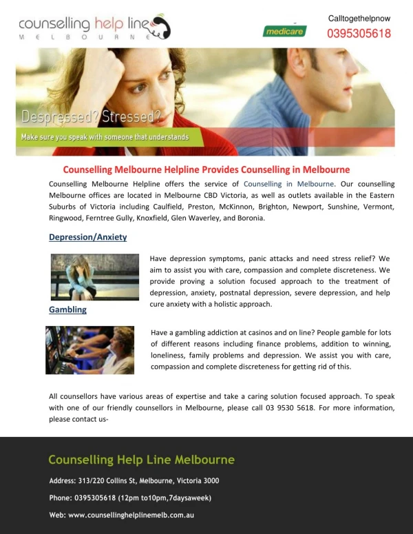 Counselling Melbourne Helpline Provides Counselling in Melbourne