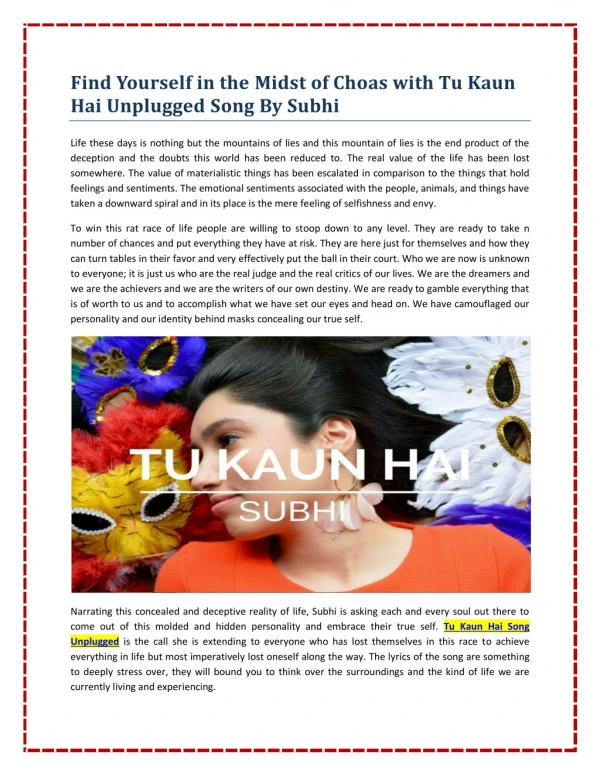 Find Yourself in the Midst of Choas with Tu Kaun Hai Unplugged Song By Subhi