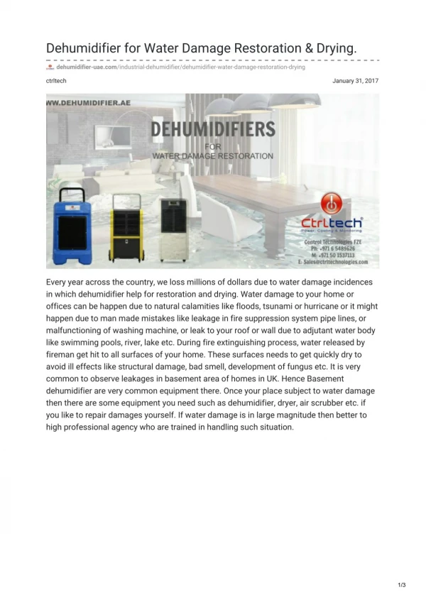 Dehumidifier, dryer & air mover for water damage repair. #Dehumidifier