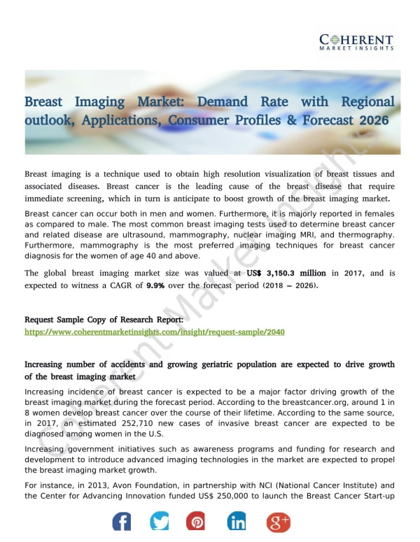 Breast Imaging Market: Demand Rate with Regional outlook, Applications, Consumer Profiles & Forecast 2026