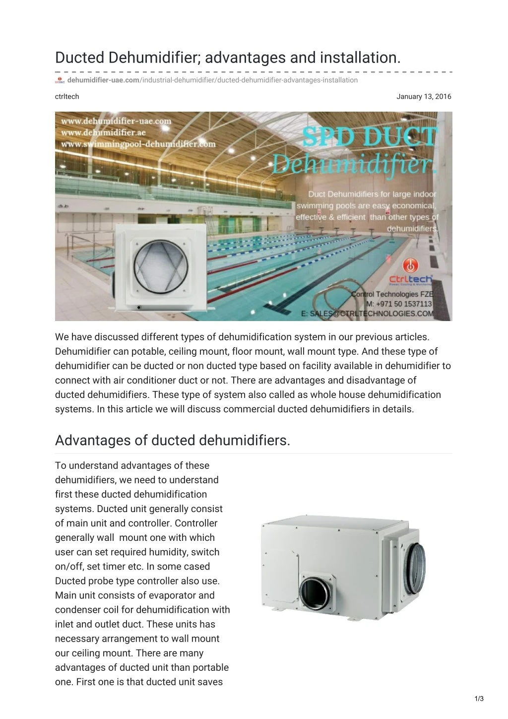 ducted dehumidifier advantages and installation
