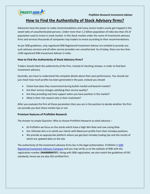profitaim research investment advisor