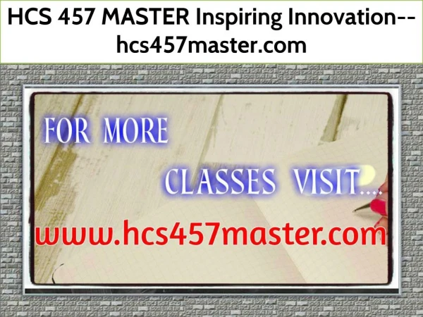 HCS 457 MASTER Inspiring Innovation--hcs457master.com