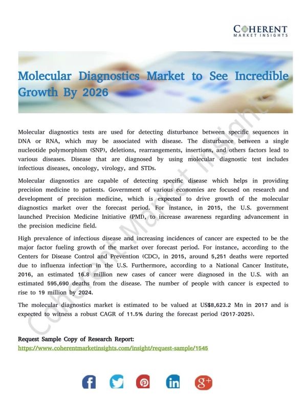 Molecular Diagnostics Market Increasing Popularity of Healthcare Solutions to Boost Growth